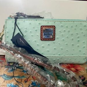Dooney & Bourke light aqua ostrich zip wallet